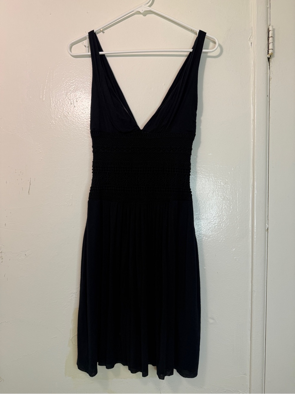 Maria Bianca Nero Black Crochet Waist V-Neck Cocktail Dress Small